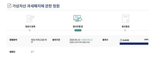 '가상자산 과세 폐지' 청원 5만명 동의…국회서 논의 예정